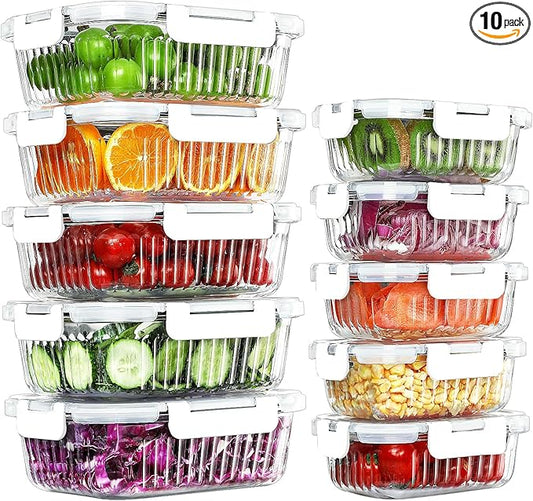 10 Packs Glass Food Storage Containers Set, Glass Meal Prep Containers with Lids, Airtight Lunch Containers, Microwave, Oven, Freezer and Dishwasher Safe, White-GravixFit