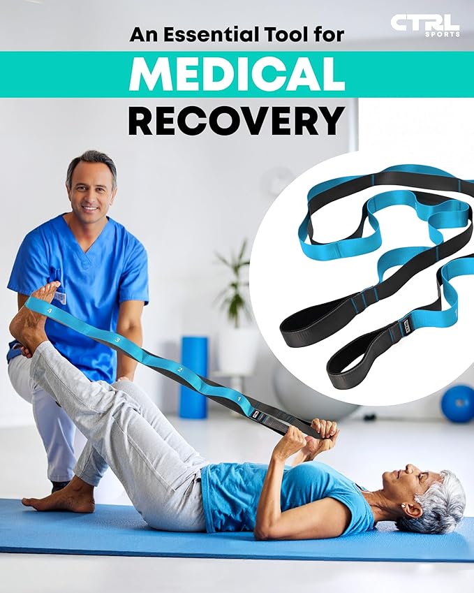 Stretching Strap with Loops - Non Elastic Stretch Band for Physical Therapy, Yoga Strap for Stretching Equipment, Stretch Bands for Exercise and Flexibility - Fascia, Hamstring & Leg Stretcher Belt-GravixFit