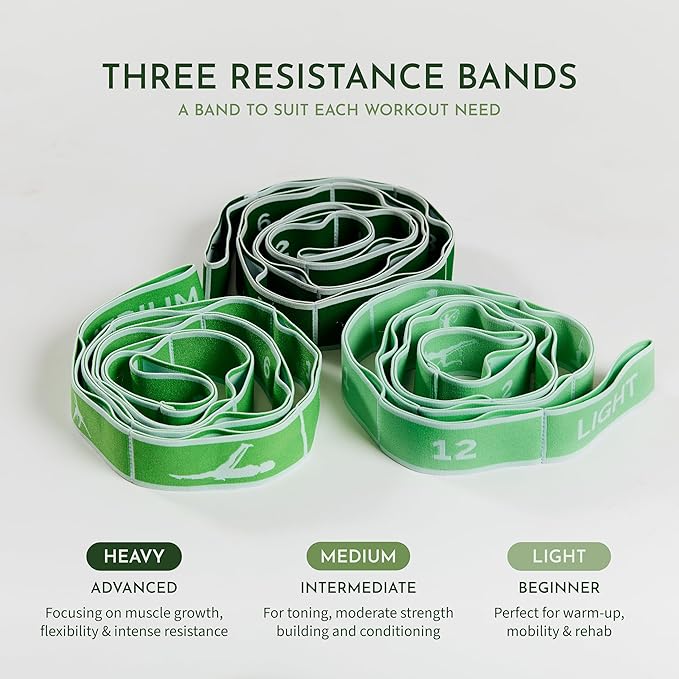 Stretching Strap Set of 3, Stretch Straps with Loops for Yoga, Pilates, Dance, Physical Therapy, 3 Resistance Bands, Stretch Bands for Exercise, Flexibility, Yoga Straps for Stretching-GravixFit