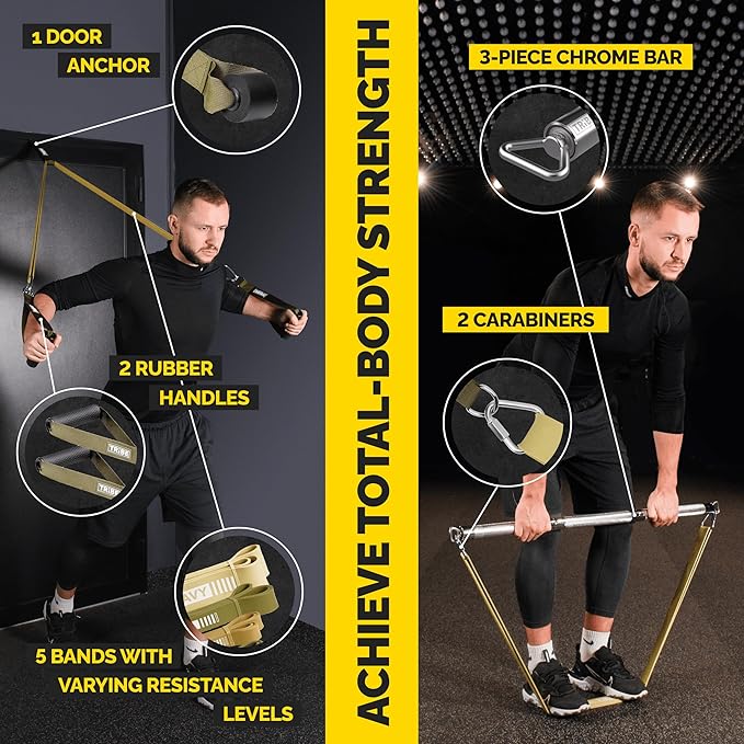 Long Resistance Bands for Working Out Men and Women - Set of 5 Pull-Up Bands, Rubber Handles and Door Anchor - Workout Bands Resistance for Men - Exercise Bands Resistance Bands Set-GravixFit