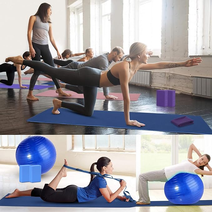 Yoga Starter Kit - 11-Piece Set with Yoga Blocks, Strap, Ball, Mat, Carrying Strap, Net Bag, Cooling Towel-GravixFit