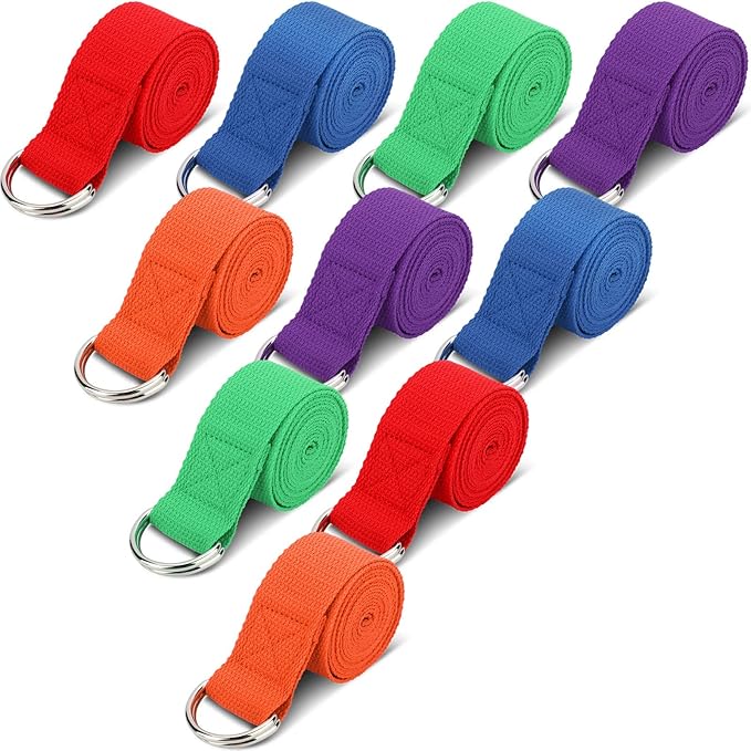 Jerify 10 Pcs Yoga Strap for Stretching Bulk 6ft Exercise Stretch Band with Metal D Ring Adjustable Pilates Non Elastic Yoga Stretch Belt for Women Men Physical Fitness Gym Workout Dance-GravixFit