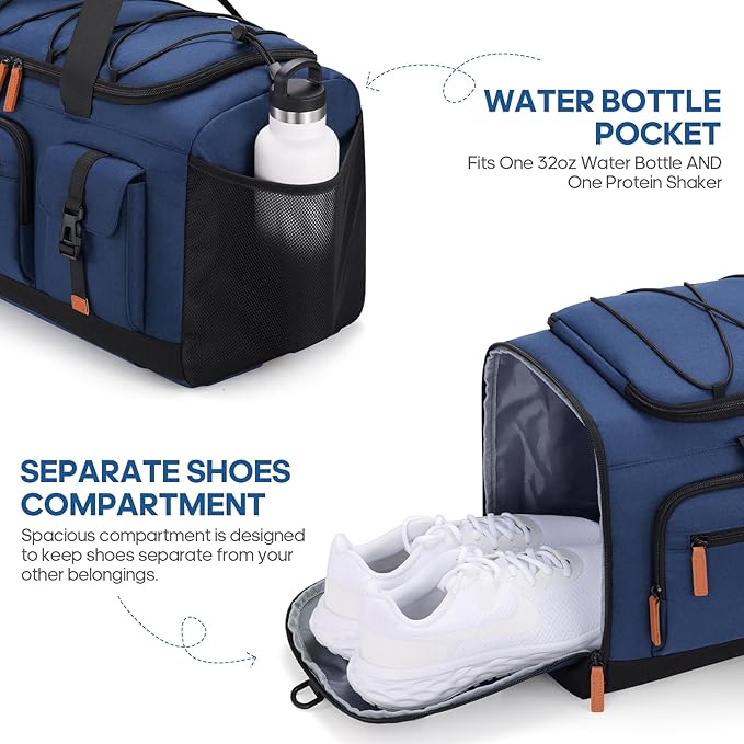 Gym Bag for Men and Women with Shoe & Laptop Compartment, 3-in-1 Sports Travel Duffel Bag Anti-Theft Weekender Carry-On Backpack for Airplane & Workout, Overnight Travel Bag,35L (Blue, Medium)-GravixFit
