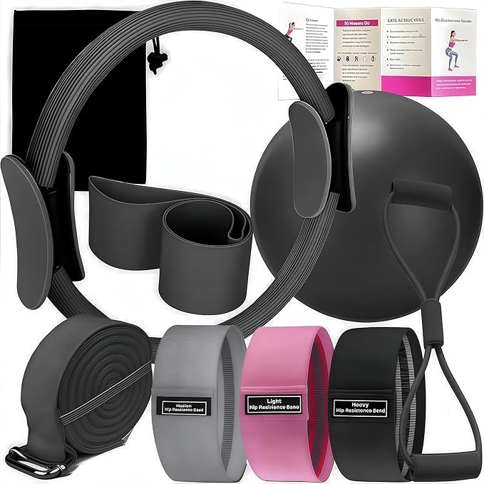 Pilates Set – Home Pilates Equipment for Women Kit with Magic Circle Pilates Ring and Ball Set, Resistance Bands & Massage Balls & Exercise Bands for Toning，Flexibility & Core Strength-GravixFit