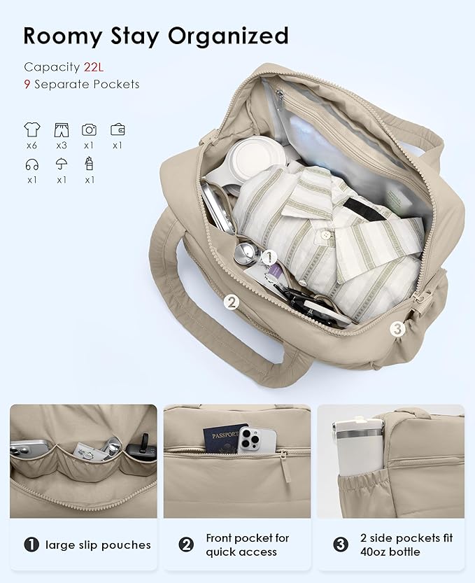 Gym Bag for Women, Travel Duffle Bags with Wet Pocket, Lightweight Carry on Bag Overnight Weekender Duffel Bag, Water Resistant (Khaki Ash)-GravixFit