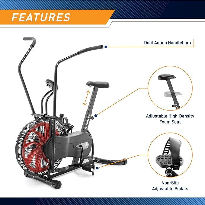Marcy Air-Resistance Exercise Fan Bike With Dual Acction Handlebars-GravixFit