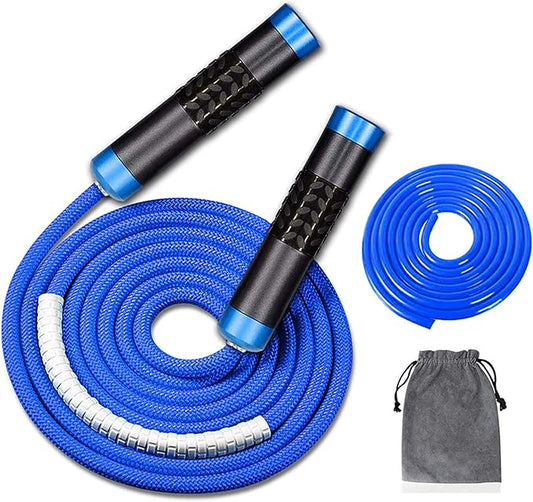 Redify Weighted Jump Rope for Workout Fitness(1LB), Tangle-Free Ball Bearing Rapid Speed Skipping Rope for MMA Boxing Weight-loss,Aluminum Handle Adjustable Length 9MM Fabric Cotton+9MM Solid PVC Rope-GravixFit