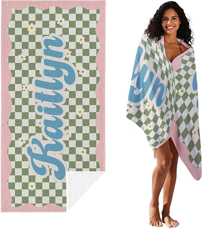 JML Personalized Beach Towel with Name, Custom Flower Beach Towel, Customized Microfiber Pool Towel, Quick Dry & Absorbent Swim Towel for Adult,Anniversary, Birthday, Summer Holiday,Vacation-GravixFit