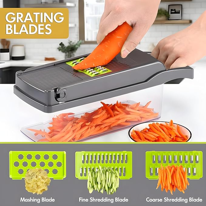 16-in-1 Vegetable Chopper & Slicer | Stainless Steel Mandoline Cutter with Onion Dicer, Grater, Spiralizer, Julienne Blades | Multifunctional & Manual Kitchen Tool I Lightweight & Easy To Use-GravixFit