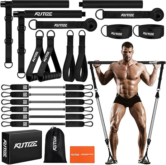 Pilates Bar Kit with Resistance Bands, Heavy Duty Pilates Equipment for Men, Strength Training Bar for Legs, Hip, Back, Arm, Abs, Chest, Shoulders, Portable Home Gym Full Body Workout Equipment-GravixFit