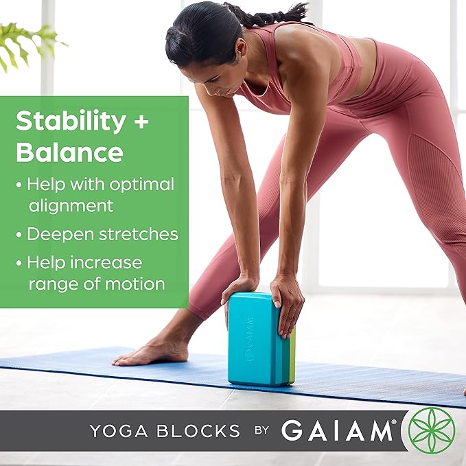 Gaiam Yoga Block - Supportive Latex-Free Eva Foam - Soft Non-Slip Surface with Beveled Edges for Yoga, Pilates, Meditation - Yoga Accessories for Stability, Balance, Deepen Stretches-GravixFit
