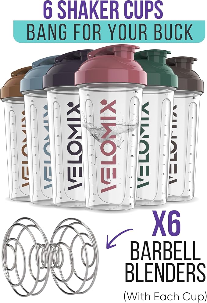 '-6 PACK- 28 oz Protein Shaker Bottle for Protein Mixes - 6x Wire Whisk | Leak Proof Shaker Cups for Protein Shakes | Protein Shaker Bottle Pack | Protein Shake Cup (Muted Clarity)-GravixFit