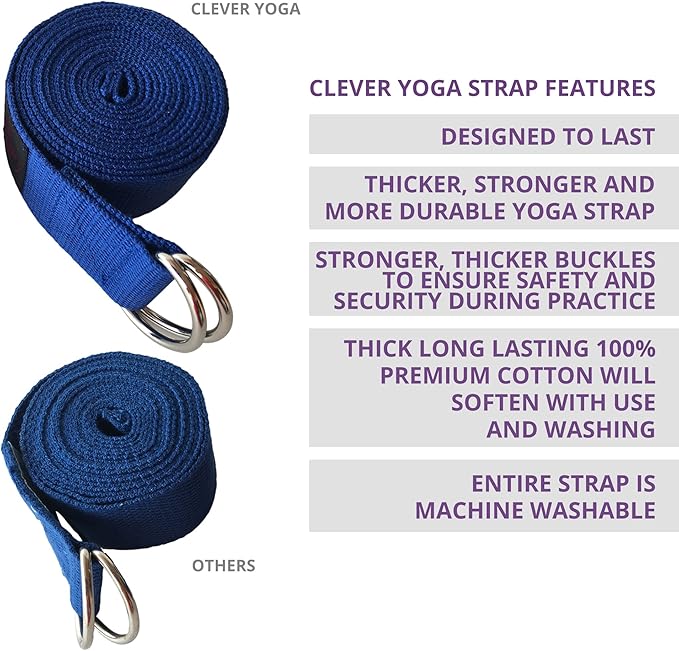 Clever Yoga - 8 ft Yoga Strap for Exercise & Physical Therapy, Leg Stretching Strap Yoga Accessories & Stretching Equipment, Leg Stretcher for Women & Men, Home Workout Essentials-GravixFit