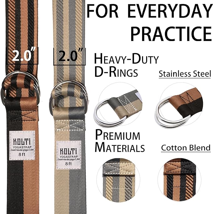 Yoga Exercise Adjustable Straps 8FT with Durable D-Ring for Pilates & Gym Workouts | Hold Poses, Stretch, Improve Flexibility & Maintain Balance-GravixFit