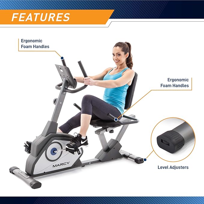 Marcy Magnetic Recumbent Exercise Bike with 8 Resistance Levels-GravixFit