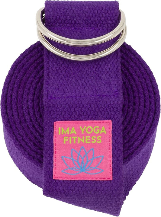 Adaptive Yoga Strap, Stretching Strap, 2 Inches Wide, 100% Naturally Soft Cotton, Steel D-Rings, Includes Natural Cotton Drawstring Storage Pouch and Instructional E-Book-GravixFit