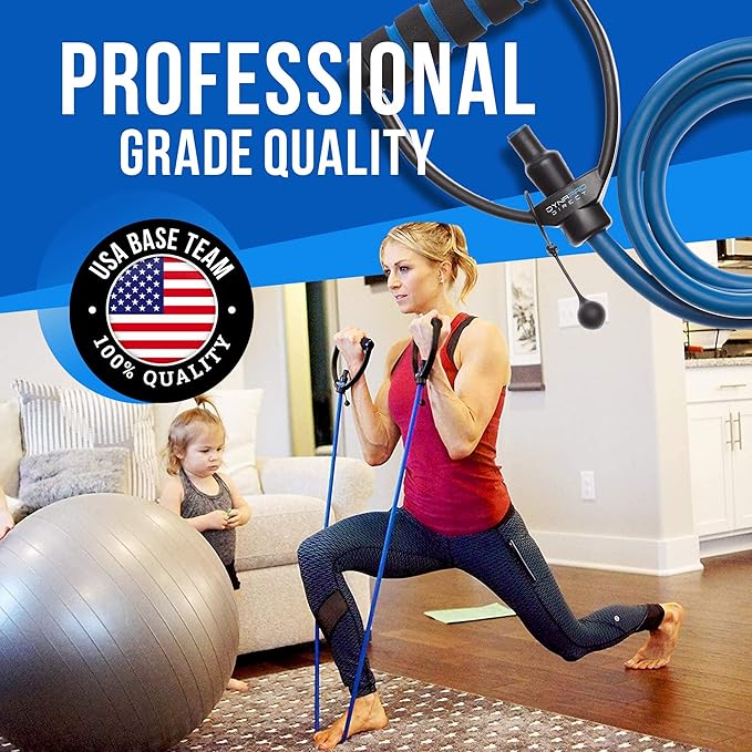 DYNAPRO Exercise Resistance Bands, Adjustable Length, Comfort Handles, Professional Quality, Anti-Snap. Great for Workouts, Physical Therapy, Yoga-GravixFit