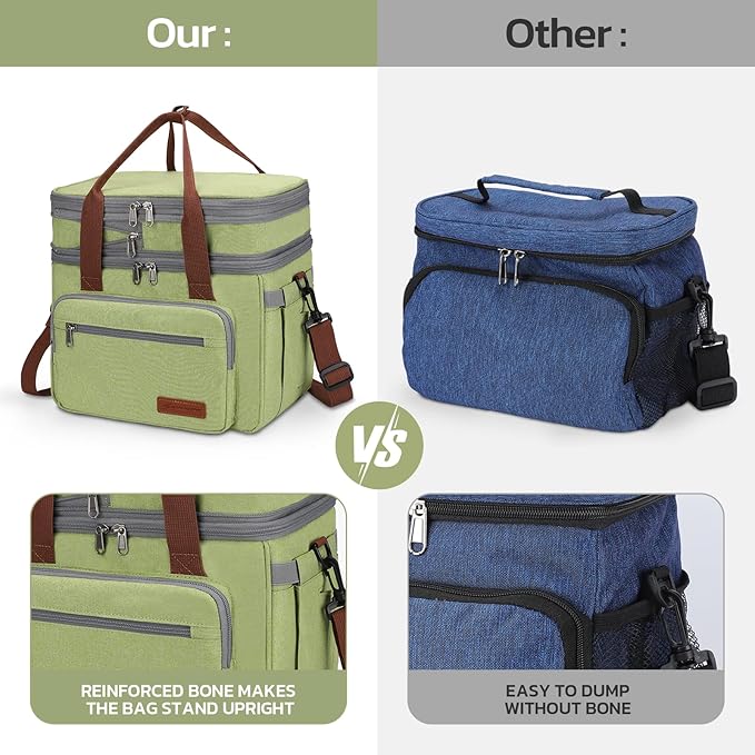 Maelstrom Lunch Bag Women,23L Insulated Lunch Box For Men Women,Expandable Double Deck Lunch Cooler Bag,Lightweight Leakproof Lunch Tote Bag With Side Tissue Pocket,Green-GravixFit
