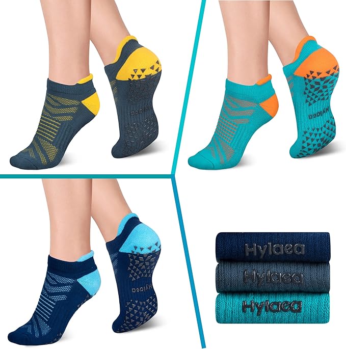 Hylaea Unisex Non Slip Socks with Grip for Yoga, Hospital, Pilates, Barre | Ankle, Cushioned-GravixFit