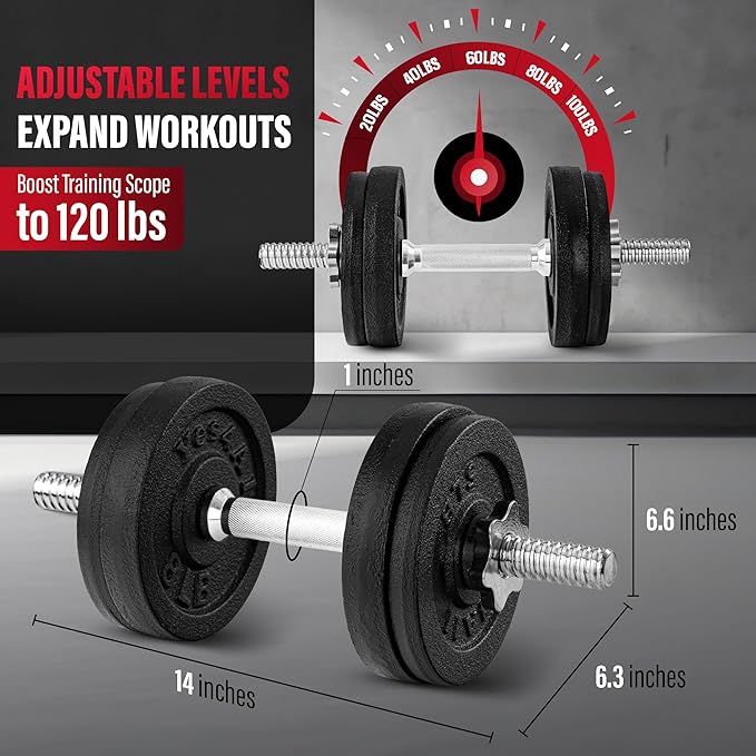 Yes4All Old School Adjustable Dumbbell Set with Weight Plates, Star Lock Collars/Connector, 40lbs to 200lbs Adjustable Weight Plates Set-GravixFit