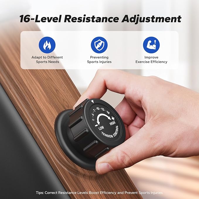 MERACH Rowing Machines for Home, Powerful Electromagnetic Row Machine with 51.2" Extended Rail, 16-Level Handle Resistance Adjustment Rower, 350 LBS Load Capacity, Ergonomic Comfort Seat, Easy Storage-GravixFit