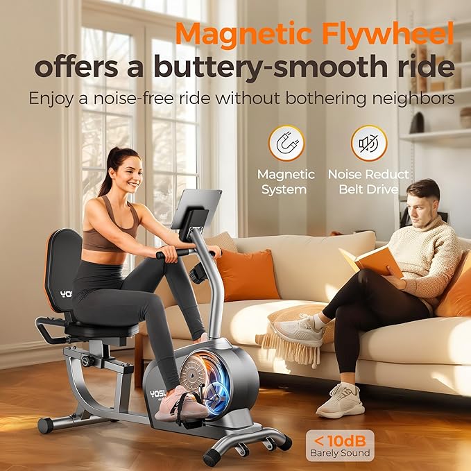 YOSUDA Recumbent Exercise Bike for Home，Magnetic Staionary Bike for Seniors/Adults with Adjustable Seat, 350LB Capacity, 16-level Resistance, LCD Monitor & Pulse Sensors-GravixFit