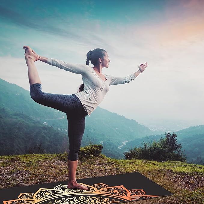 QiyI Yoga Mat Towel with Corner Pockets, Non Slip Sweat Absorbent Hot Yoga Towels, Soft Yoga Blankets with Travel Bag, Skidless Mat Cover for Workout, Gym, Fitness - 70"x26", Luxury Golden Mandala-GravixFit