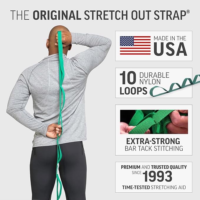 OPTP The Original Stretch Out Strap with Exercise Book, for Flexibility and Mobility Exercises. Stretch Out Straps for Physical Therapy, Yoga Stretching Strap and Knee Therapy Strap. Made in the USA-GravixFit
