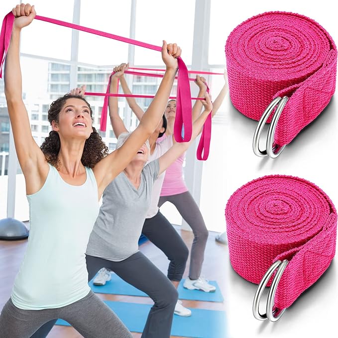 Leyndo 24 Pieces Yoga Strap Stretching Pilates Exercise Adjustable Straps 6 ft Non Elastic Yoga Belt with Adjustable D Ring Buckle for Pilates Gym Workouts Fitness-GravixFit