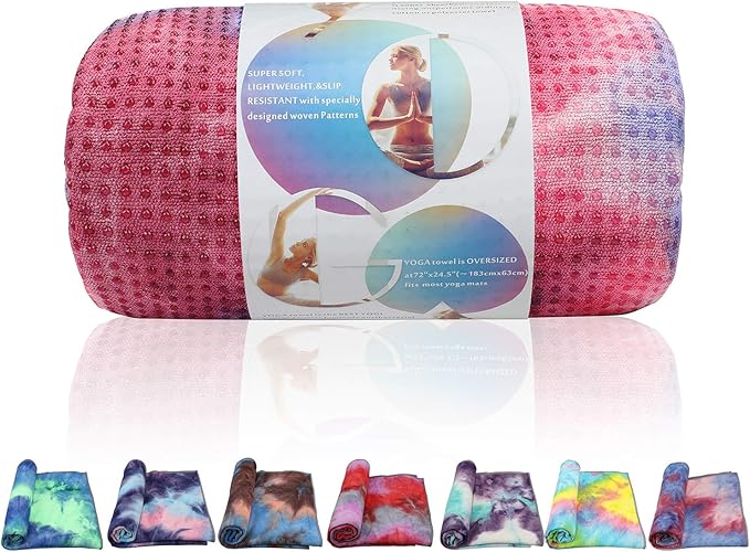 Yoga Towel, Non-Slip Hot Yoga Towel Anti-Slip Waffle Texture, 100% Absorbent Odorless Microfiber Yoga Blanket, Standard Size 72 x 24 x 0.2 inches Cushion Towel for Hot Yoga, Bikram, Pilates1-GravixFit