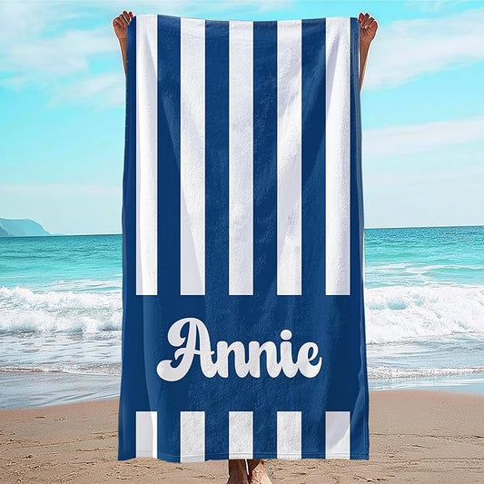 JML Personalized Beach Towel with Name, Custom Cabana Stripe Beach Towel, Customized Microfiber Pool Towel, Quick Dry & Absorbent Swim Towel for Adult,Mother's Day, Birthday, Summer Holiday,Vacation-GravixFit
