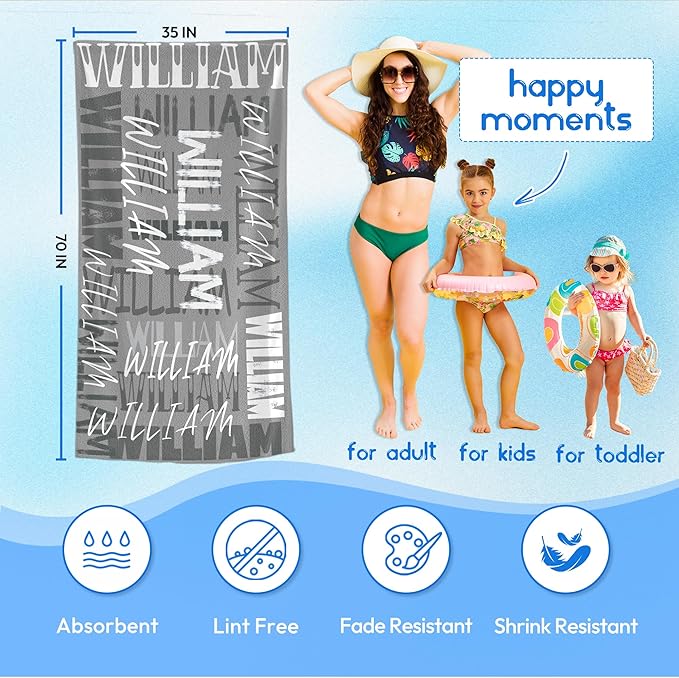 JML Personalized Beach Towel with Name, Custom Beach Towel with Name, Customized Microfiber Pool Towel, Quick Dry & Absorbent Swim Towel for Adult,Anniversary, Birthday, Summer Holiday,Vacation-GravixFit