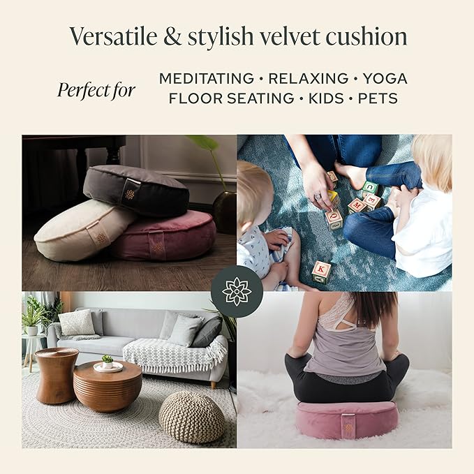 Mindful and Modern Velvet Meditation Cushion - Luxury Zafu Floor Pillow for Yoga - Large Buckwheat Meditation Pillow with Luxe Removable Cover in Six Colors-GravixFit