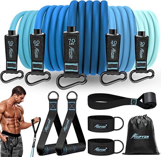 HPYGN Resistance Bands, Exercise Bands with Handles, Fitness Bands, Workout Bands with Door Anchor and Ankle Straps, for Heavy Resistance Training, Physical Therapy, Shape Body, Yoga, Home Workout Set-GravixFit