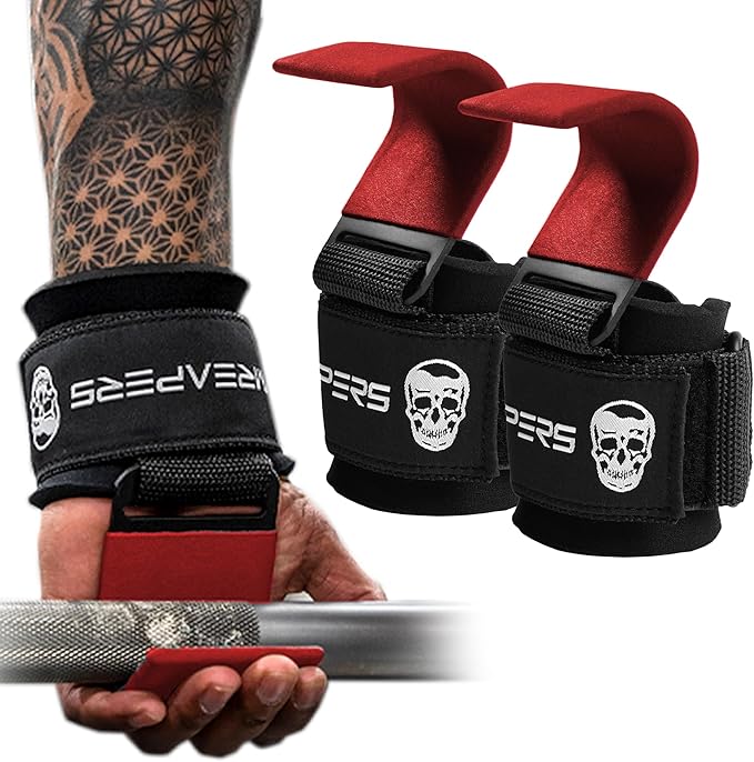 Gymreapers Weight Lifting Hooks (Pair), Heavy Duty Power Wrist Straps Hand Grip Support For Deadlifts, Pull Ups, Shrugs - Gym Gloves For Men and Women-GravixFit