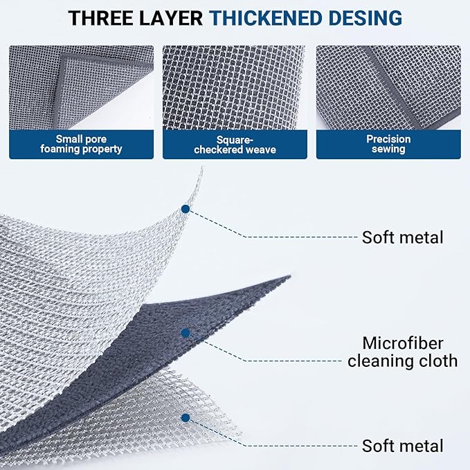 10 Pcs New Upgrade 3-Layer Non Scratch Wire Dishcloth,Wire Dishwashing Rag, Non-Scratch Wire Dishwashing Rags for Wet and Dry, Kitchen Cleaning Dish Rags for Cookware,Sinks, Dishes,Stove-GravixFit