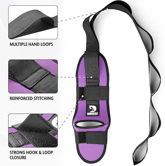 DMoose Fitness Foot & Calf Stretcher with Adjustable Padded Stretching Strap for Plantar Fasciitis, Hamstring, Heel Spurs and Achilles Tendonitis Relief - Yoga Leg Stretch Strap for Flexibility-GravixFit