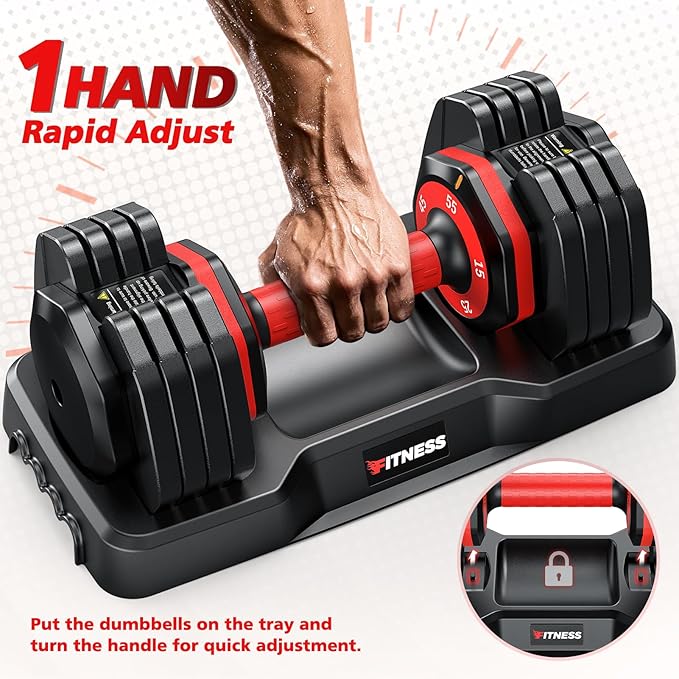Adjustable Dumbbells Set of 2, 1 Hand Adjustable Weights Dumbbells Set, 5 in 1/10 in 1 Free Dumbbell with Anti-Slip Texture Handle, 25/55/80lb Pair Weight Set For Home Gym Suit both Men and Women-GravixFit