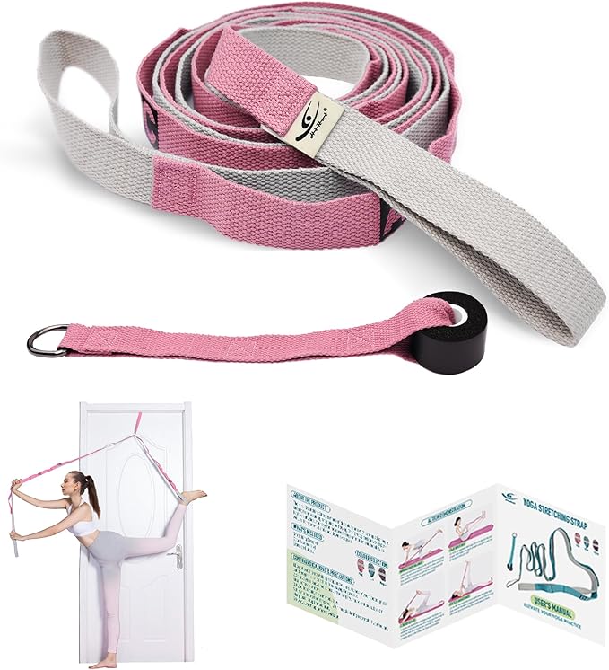 HiRui Stretching Strap Yoga Strap with Door Anchor, 14-Loops Non-Elastic Stretch Straps for Physical Therapy, Pilates, Dance, Gymnastics | Stretch Band with Workout Guide for Women & Men-GravixFit
