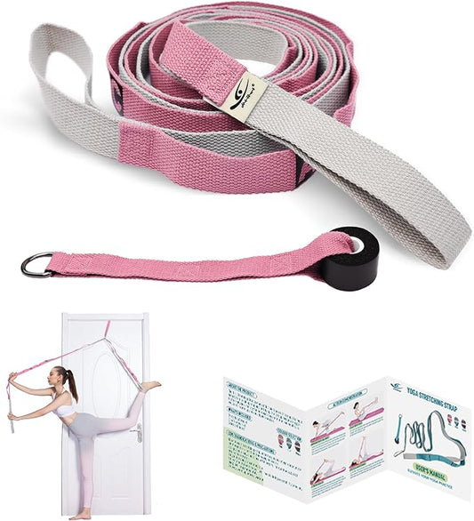 HiRui Stretching Strap Yoga Strap with Door Anchor, 14-Loops Non-Elastic Stretch Straps for Physical Therapy, Pilates, Dance, Gymnastics | Stretch Band with Workout Guide for Women & Men-GravixFit