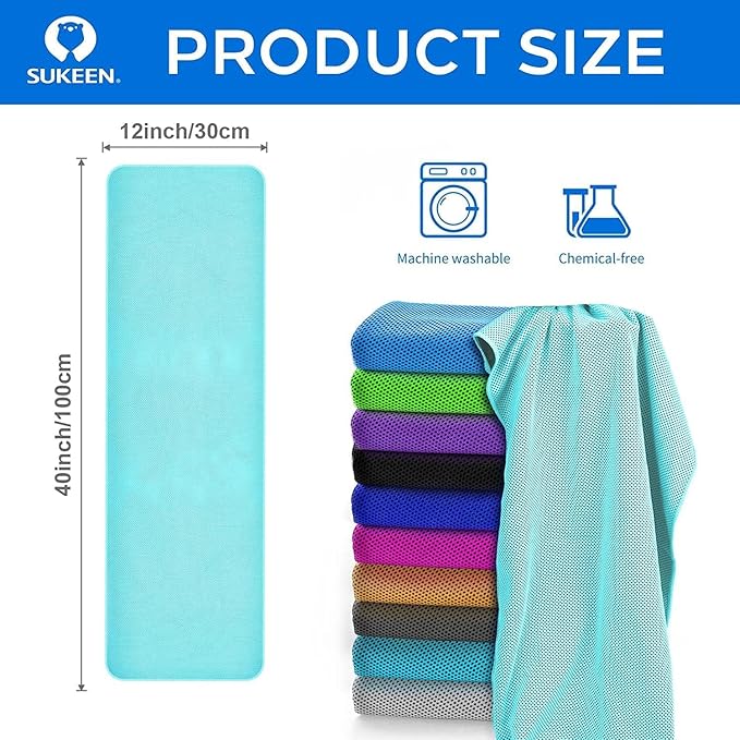 Sukeen Cooling Towel (40"x12"), Ice Towel Sets,Soft Breathable Chilly Towel,Microfiber Towel for Yoga,Sport,Running,Gym,Workout,Camping,Fitness,Workout & More Activities, 8 Pack-GravixFit
