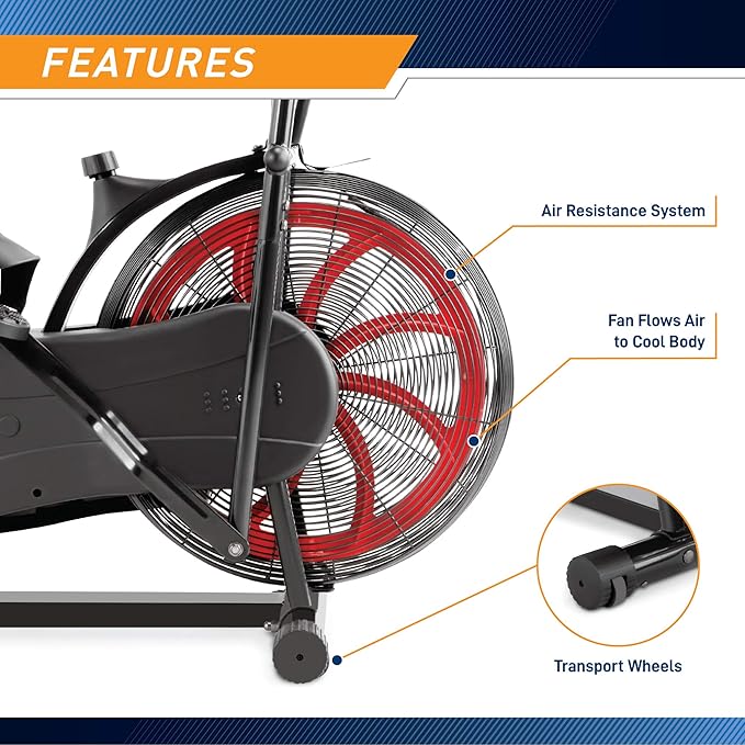 Marcy Air-Resistance Exercise Fan Bike With Dual Acction Handlebars-GravixFit