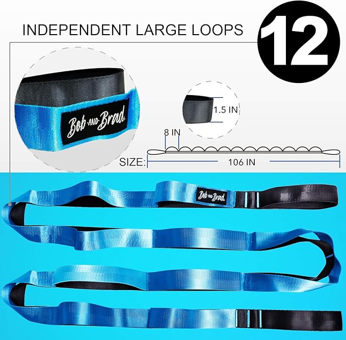 BOB AND BRAD 12 Loop Yoga Stretch Strap - Non-elastic for Stretching, Physical Therapy, Pilates, Dance, Gymnastics, and Athletic Trainers With Carry Bag-GravixFit