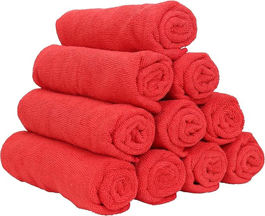Arkwright Microfiber Gym Towel - Pack of 12 - Super Soft, Quick Dry Workout Sweat Towels, 300 GSM Lightweight & Absorbent for Sports, Working Out, Yoga, and Spa, 16 x 27 in, Red-GravixFit