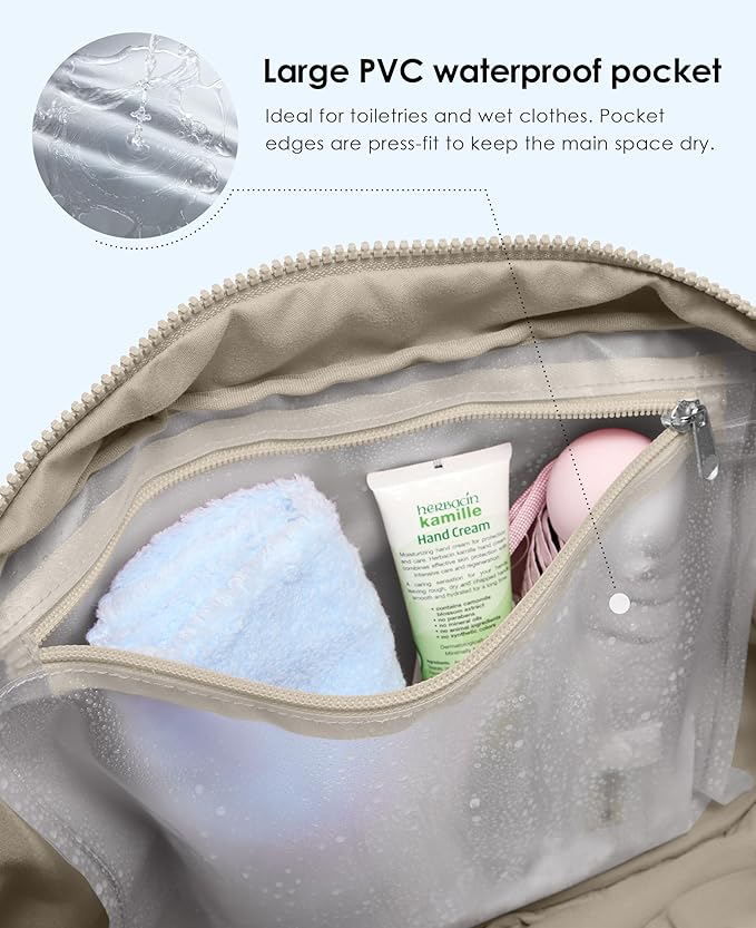 Gym Bag for Women, Travel Duffle Bags with Wet Pocket, Lightweight Carry on Bag Overnight Weekender Duffel Bag, Water Resistant (Khaki Ash)-GravixFit