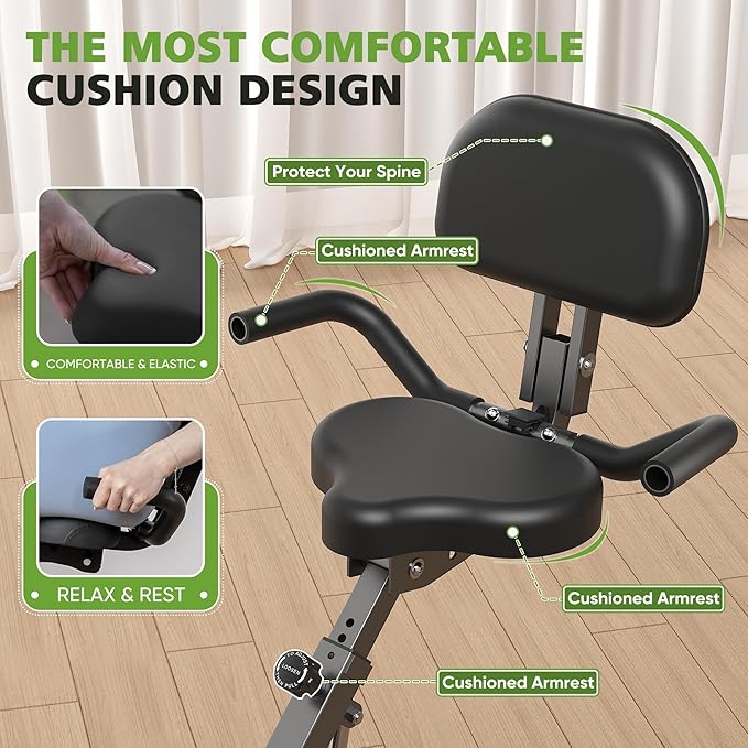 Exercise Bike, 5 in 1 Foldable Stationary Bike for Seniors, 16-Level Adjustable Magentic Resistance, Indoor Workout Bike with 330LB Capacity, Comfortable Seat Backrest X-bike