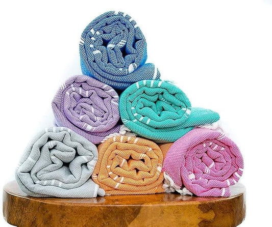 HAVLULAND Set of 6 Turkish Cotton Beach Towels, 71x39, Multi-Color, Quick-Dry, Absorbent, Lightweight, Sand-Free, Ideal for Beach, Pool, Gym, Yoga, Travel, Camping, Picnic-GravixFit