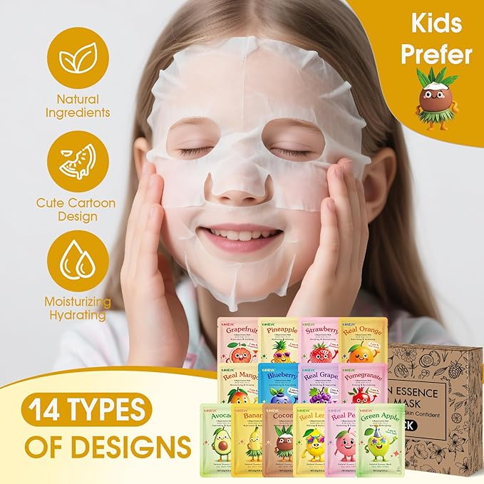 126 Pack Sheet Hydrating Face Masks Skincare for Women, Bulk Fruit Face Mask Skin Care for Kids, Facial Masks Set for All Skin Types, Christmas Birthday Gifts, Spa Party Supplies for Girls Teens-GravixFit