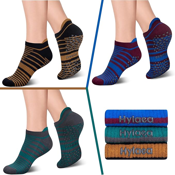 Hylaea Unisex Non Slip Socks with Grip for Yoga, Hospital, Pilates, Barre | Ankle, Cushioned-GravixFit