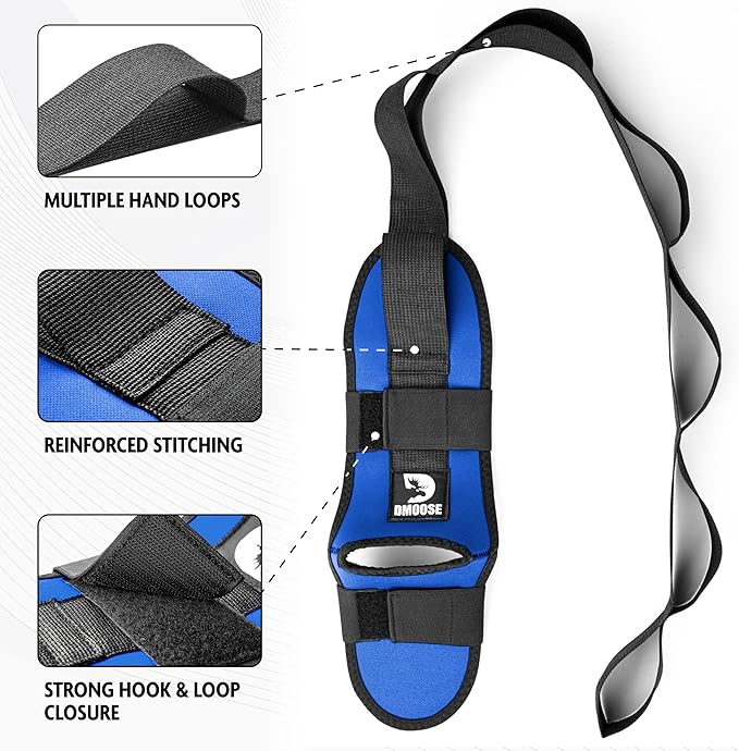 DMoose Fitness Foot & Calf Stretcher with Adjustable Padded Stretching Strap for Plantar Fasciitis, Hamstring, Heel Spurs and Achilles Tendonitis Relief - Yoga Leg Stretch Strap for Flexibility-GravixFit
